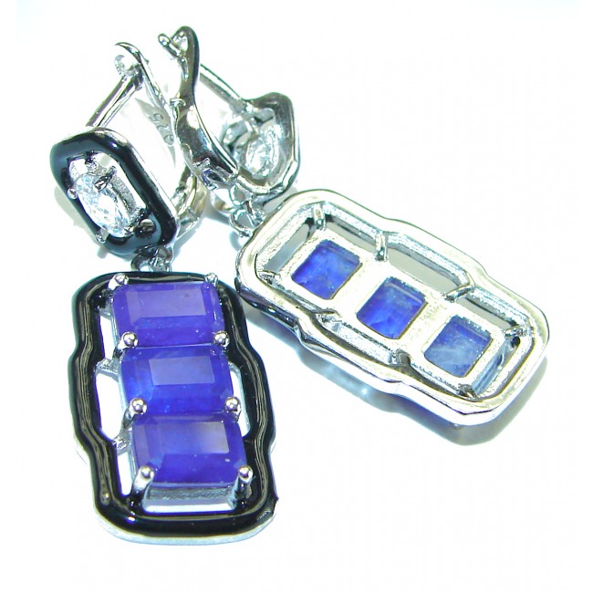 Art Deco Sapphire black enamel .925 Sterling Silver handcrafted earrings