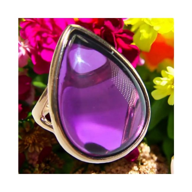 Spectacular Amethyst 14K Gold over .925 Sterling Silver Handcrafted Large Ring size 7