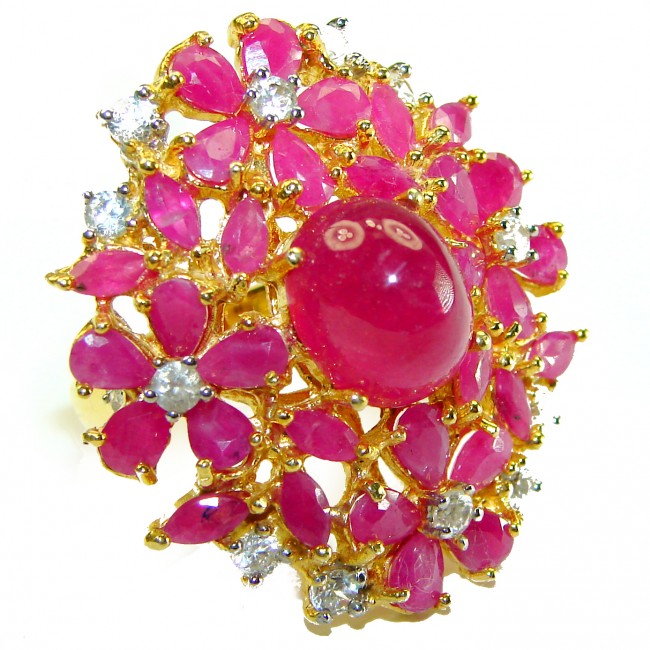 Bella Rosa authentic Ruby 18K Gold over .925 Sterling Silver handcrafted Statement Large Cocktail Ring s. 6 3/4