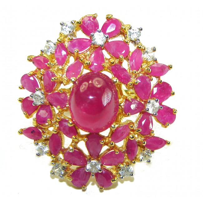 Bella Rosa authentic Ruby 18K Gold over .925 Sterling Silver handcrafted Statement Large Cocktail Ring s. 6 3/4