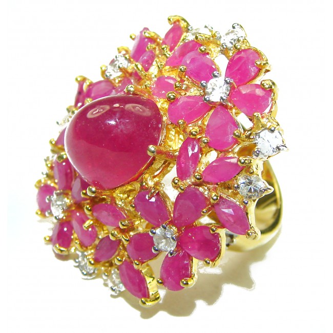 Bella Rosa authentic Ruby 18K Gold over .925 Sterling Silver handcrafted Statement Large Cocktail Ring s. 6 3/4