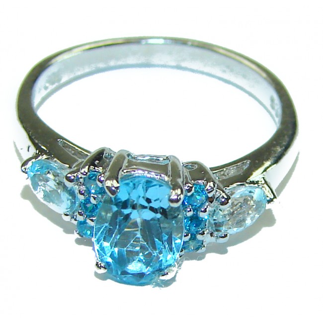 Precious Ocean drop Swiss Blue Topaz .925 Sterling Silver handmade Ring size 5 1/4