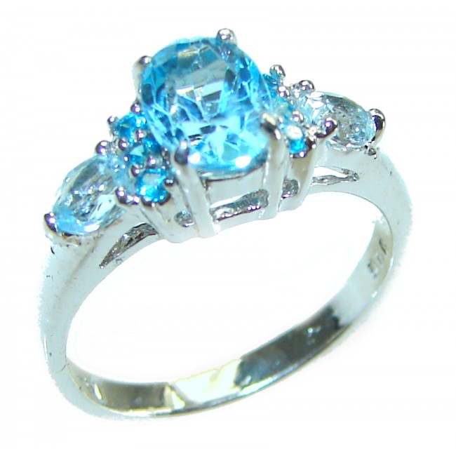 Precious Ocean drop Swiss Blue Topaz .925 Sterling Silver handmade Ring size 5 1/4