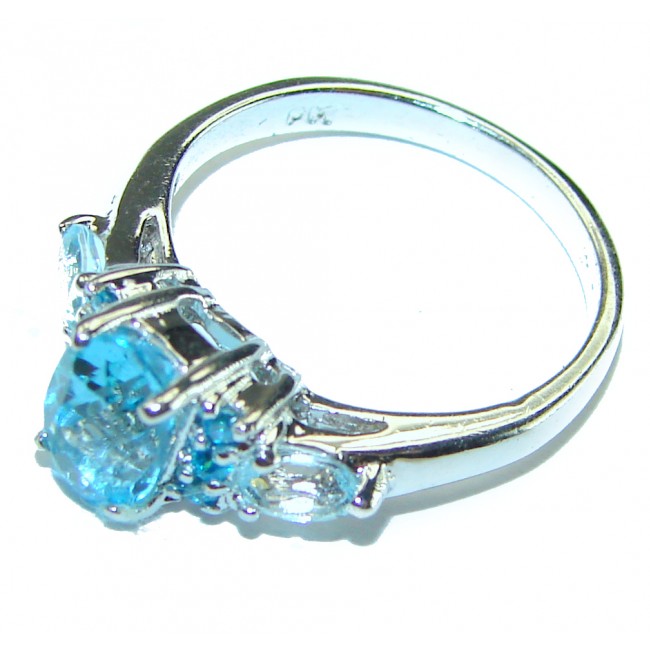 Precious Ocean drop Swiss Blue Topaz .925 Sterling Silver handmade Ring size 5 1/4