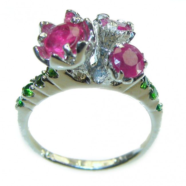 Three Roses 4.8 carat Ruby .925 Sterling Silver handcrafted ring; s. 5 3/4