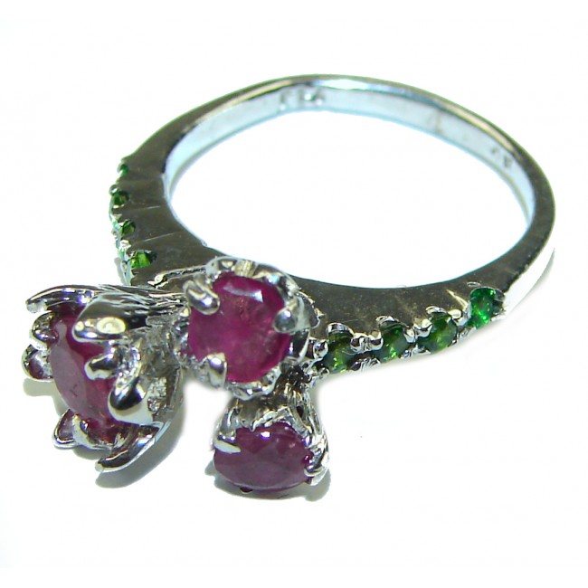 Three Roses 4.8 carat Ruby .925 Sterling Silver handcrafted ring; s. 5 3/4