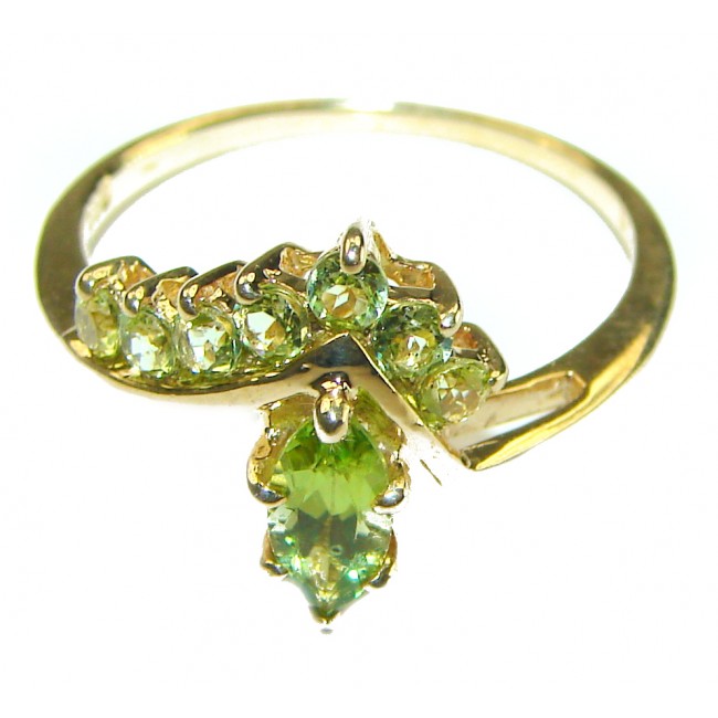 Authentic 1.8 carat Peridot 14K Gold over .925 Sterling Silver handmade Cocktail Ring s. 8 1/2