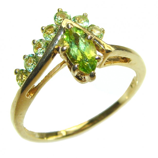 Authentic 1.8 carat Peridot 14K Gold over .925 Sterling Silver handmade Cocktail Ring s. 8 1/2