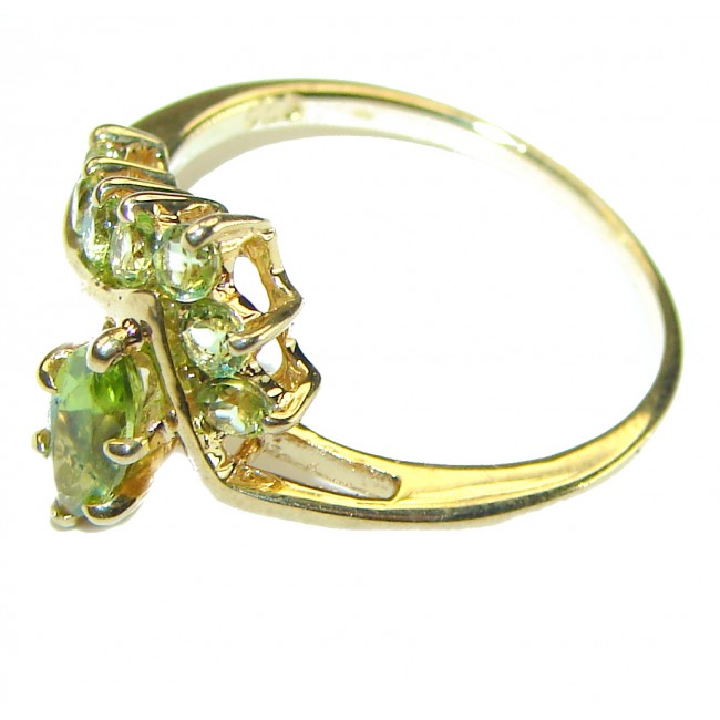 Authentic 1.8 carat Peridot 14K Gold over .925 Sterling Silver handmade Cocktail Ring s. 8 1/2