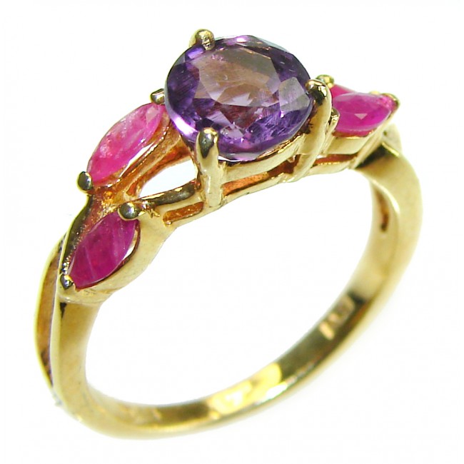 Stunning 2.5 carat Amethyst 14K Gold over .925 Sterling Silver handmade Ring size 7