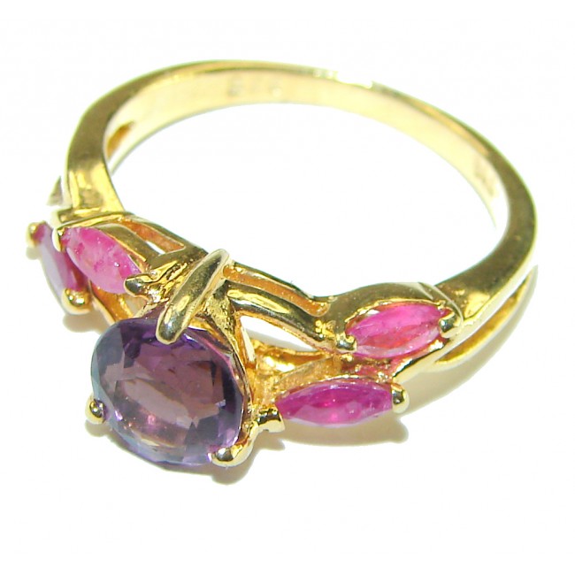 Stunning 2.5 carat Amethyst 14K Gold over .925 Sterling Silver handmade Ring size 7