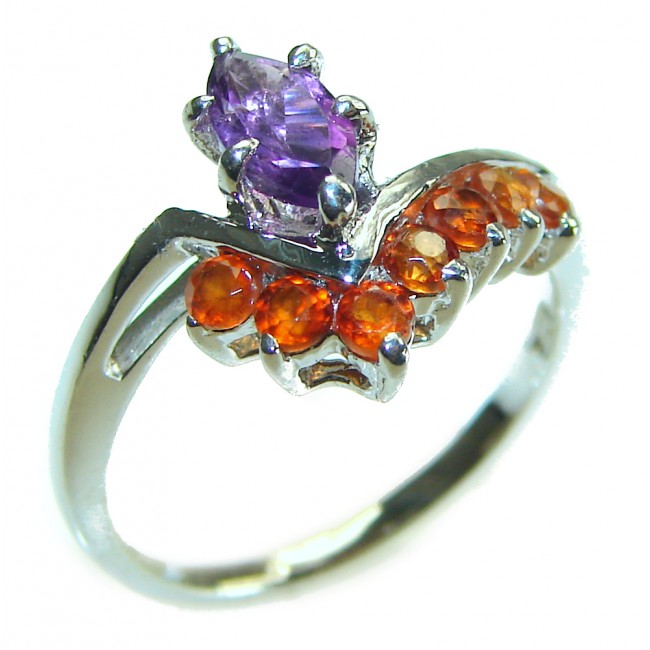 Authentic 1.8 carat Amethyst orange Sapphire .925 Sterling Silver handmade Cocktail Ring s. 7 1/2