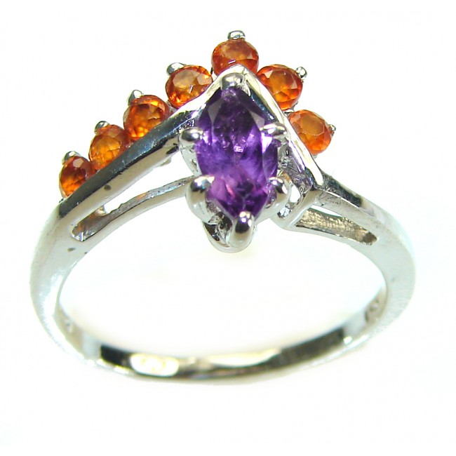 Authentic 1.8 carat Amethyst orange Sapphire .925 Sterling Silver handmade Cocktail Ring s. 7 1/2