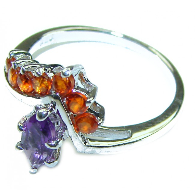 Authentic 1.8 carat Amethyst orange Sapphire .925 Sterling Silver handmade Cocktail Ring s. 7 1/2