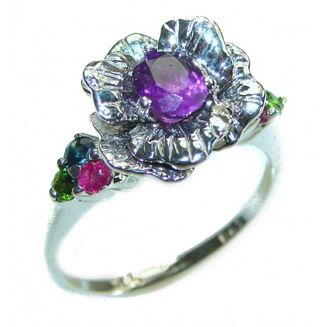 Purple Rose Authentic 2.2 carat Amethyst .925 Sterling Silver handmade Ring s. 7 3/4