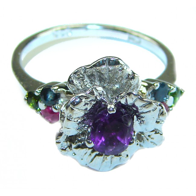 Purple Rose Authentic 2.2 carat Amethyst .925 Sterling Silver handmade Ring s. 7 3/4