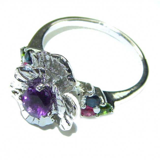 Purple Rose Authentic 2.2 carat Amethyst .925 Sterling Silver handmade Ring s. 7 3/4