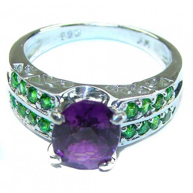 Authentic 2.2 carat Amethyst Emerald .925 Sterling Silver handmade Cocktail Ring s. 5 1/4