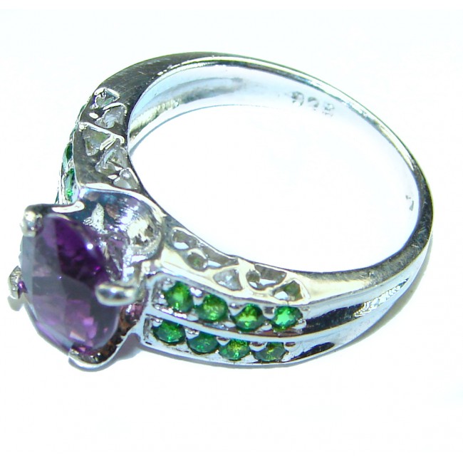 Authentic 2.2 carat Amethyst Emerald .925 Sterling Silver handmade Cocktail Ring s. 5 1/4