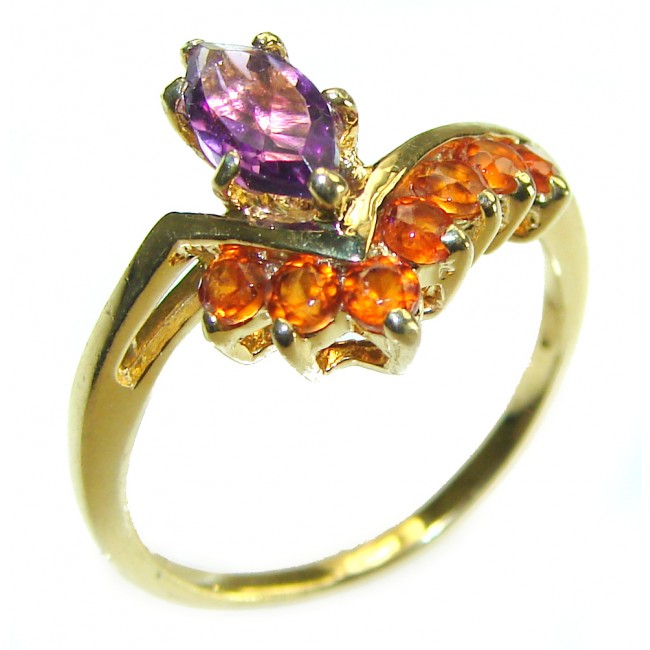 Authentic 1.8 carat Amethyst orange Sapphire 14K Gold over .925 Sterling Silver handmade Cocktail Ring s. 7 1/4