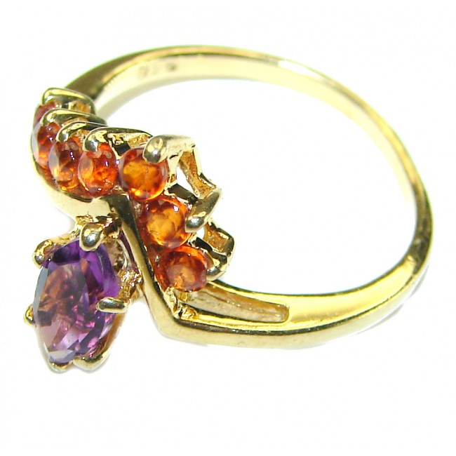 Authentic 1.8 carat Amethyst orange Sapphire 14K Gold over .925 Sterling Silver handmade Cocktail Ring s. 7 1/4