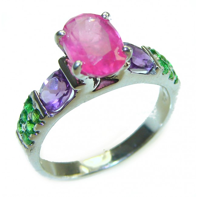 Divine Creation 4.2 carat Ruby .925 Sterling Silver handcrafted ring; s. 7