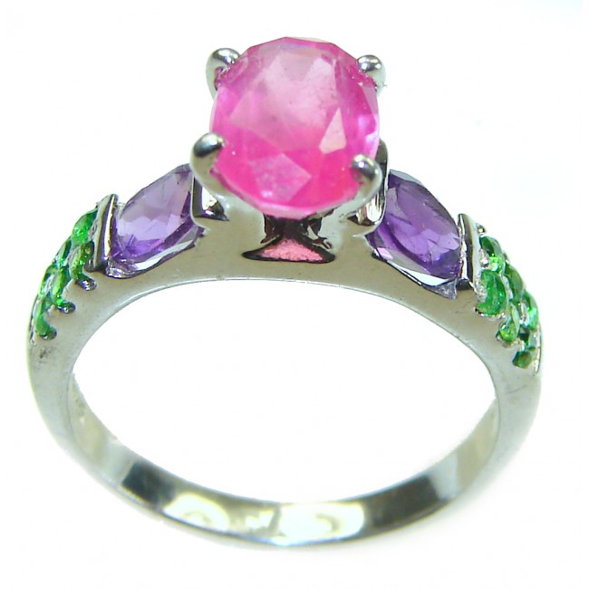 Divine Creation 4.2 carat Ruby .925 Sterling Silver handcrafted ring; s. 7