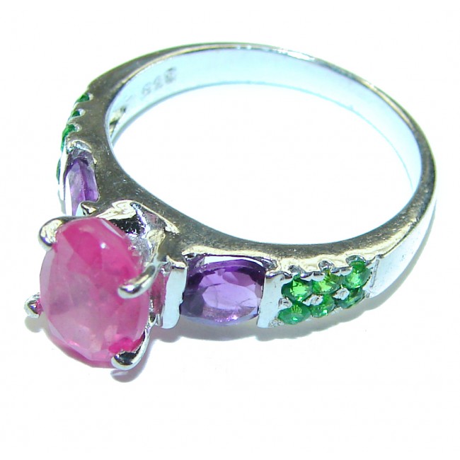 Divine Creation 4.2 carat Ruby .925 Sterling Silver handcrafted ring; s. 7