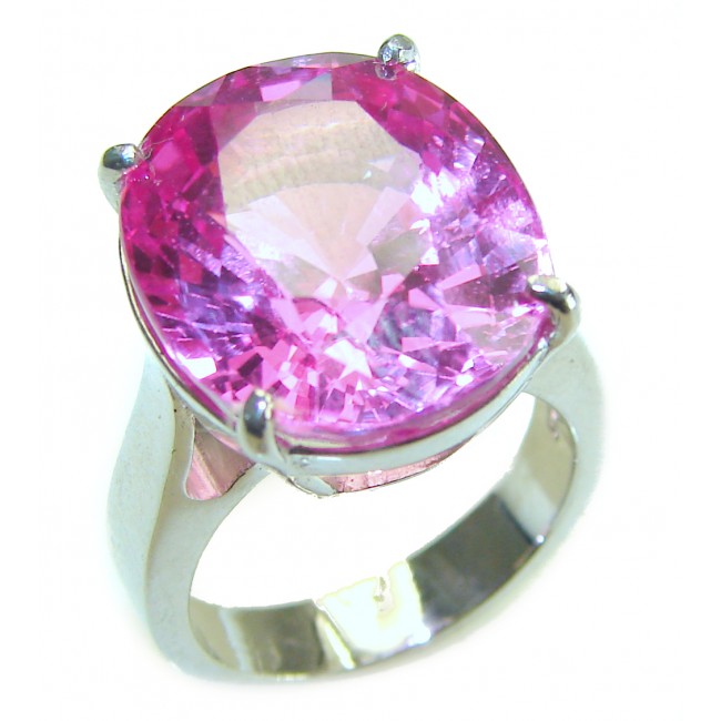 Blooming Orchid 17.5 carat OVAL cut Pink Sapphire .925 Silver handcrafted Cocktail Ring s. 5 3/4