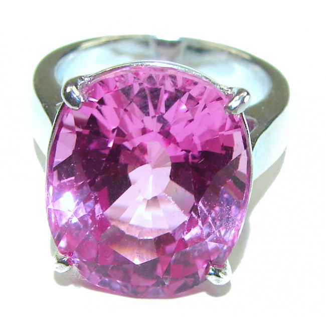 Blooming Orchid 17.5 carat OVAL cut Pink Sapphire .925 Silver handcrafted Cocktail Ring s. 5 3/4