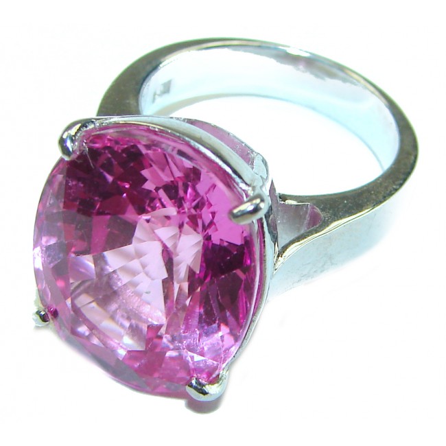 Blooming Orchid 17.5 carat OVAL cut Pink Sapphire .925 Silver handcrafted Cocktail Ring s. 5 3/4