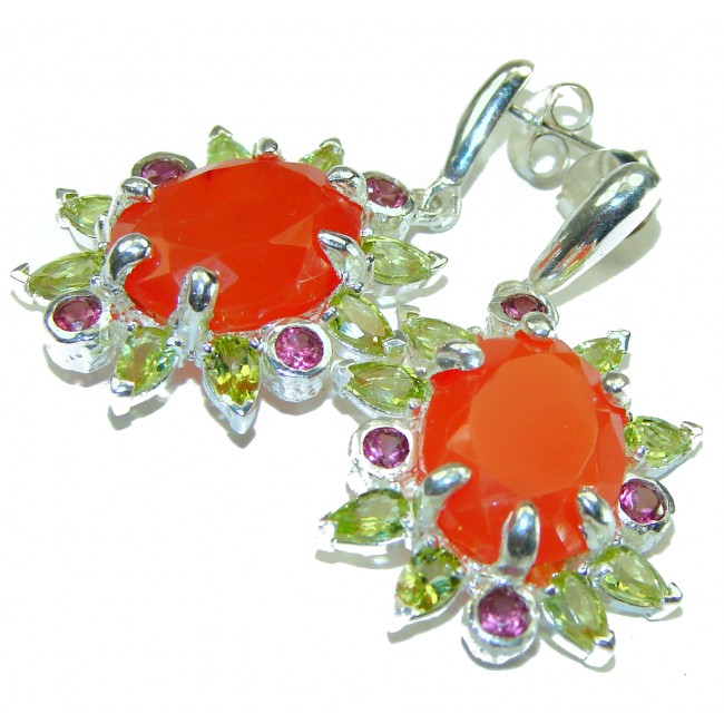 Sublime natural Orange Carnelian .925 Sterling Silver handmade earrings