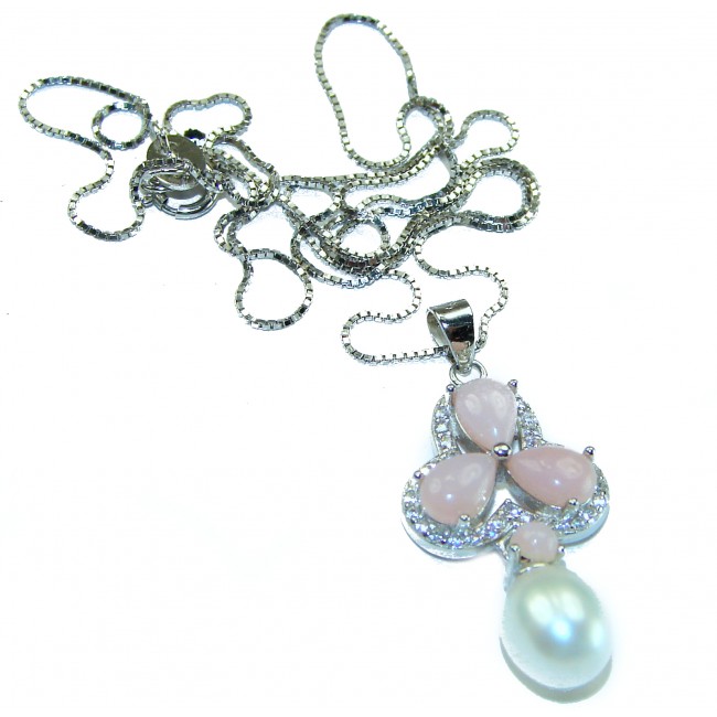 Freedom Genuine Pink Opal .925 Sterling Silver brilliantly handcrafted necklace