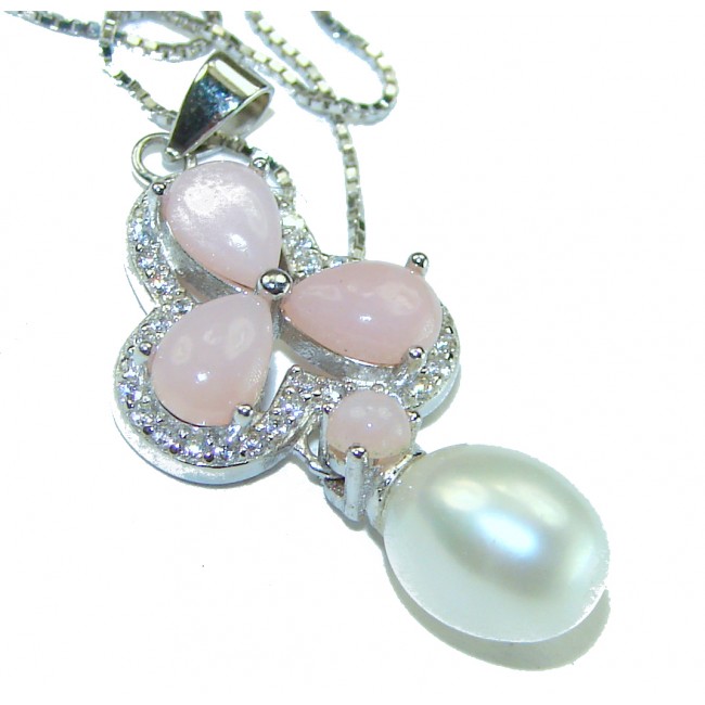 Freedom Genuine Pink Opal .925 Sterling Silver brilliantly handcrafted necklace