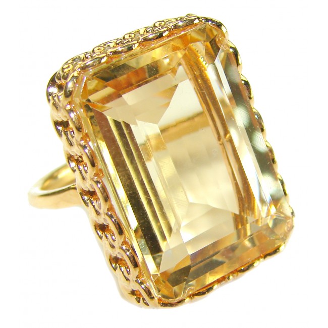 27.8 carat Genuine Lemon Quartz 14K Gold over .925 Sterling Silver handcrafted ring size 9 1/4