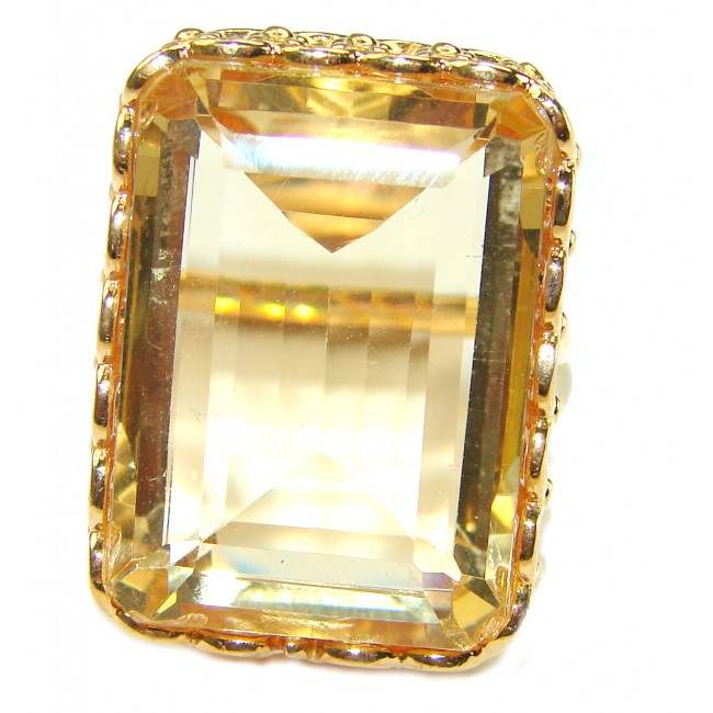 27.8 carat Genuine Lemon Quartz 14K Gold over .925 Sterling Silver handcrafted ring size 9 1/4