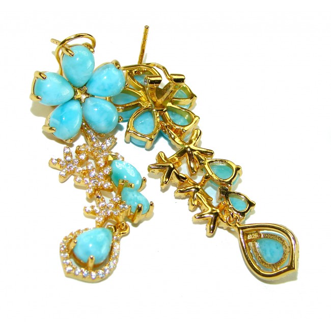 Caribbean Treasure Genuine Blue Larimar 18K Gold over .925 Sterling Silver handmade earrings