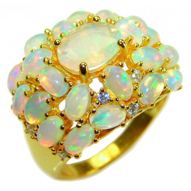 Golden Galaxy 20.5 carat Ethiopian Opal 18K Gold over .925 Sterling Silver handmade Ring size 8