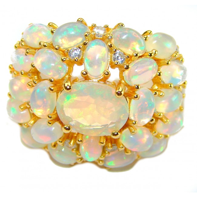 Golden Galaxy 20.5 carat Ethiopian Opal 18K Gold over .925 Sterling Silver handmade Ring size 8