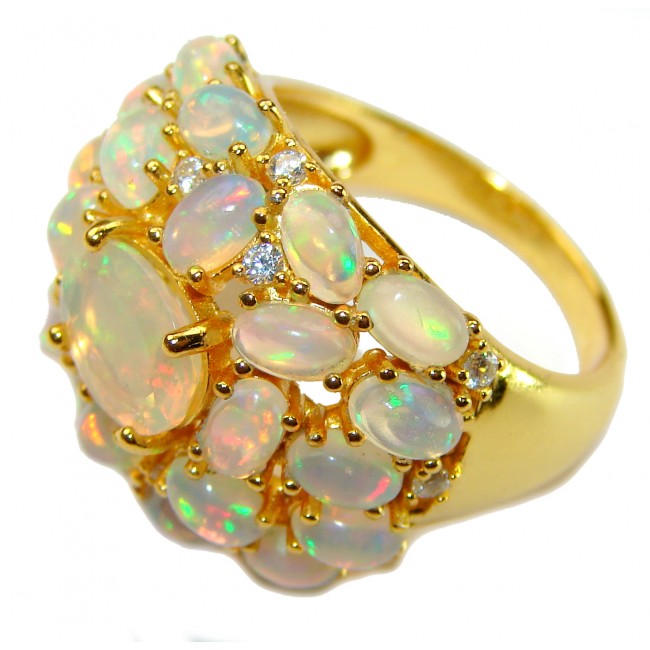 Golden Galaxy 20.5 carat Ethiopian Opal 18K Gold over .925 Sterling Silver handmade Ring size 8