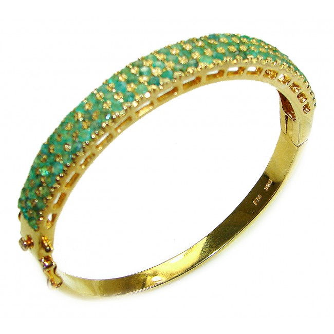 Precious Natural Emerald 14k Gold over .925 Sterling Silver Bangle bracelet