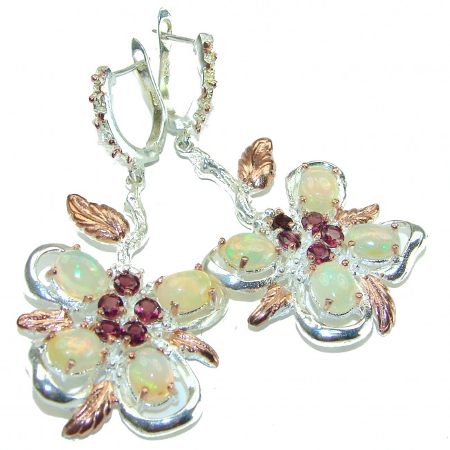 A Million Stars Real Masterpiece Natural Ethiopian Opal 14K Rose Gold over .925 Sterling Silver handcrafted earrings