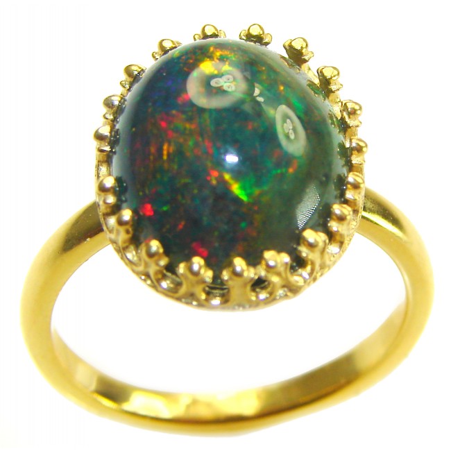 A COSMIC POWER Genuine 16.2 carat Black Opal 18K Gold over .925 Sterling Silver handmade Ring size 10 1/4