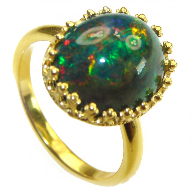 A COSMIC POWER Genuine 16.2 carat Black Opal 18K Gold over .925 Sterling Silver handmade Ring size 10 1/4