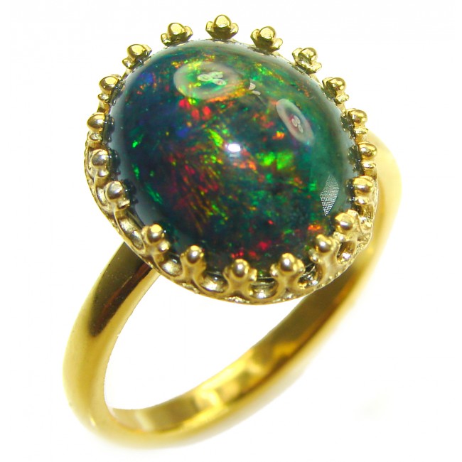 A COSMIC POWER Genuine 16.2 carat Black Opal 18K Gold over .925 Sterling Silver handmade Ring size 10 1/4