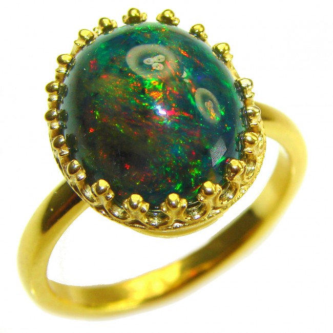 A COSMIC POWER Genuine 16.2 carat Black Opal 18K Gold over .925 Sterling Silver handmade Ring size 10 1/4