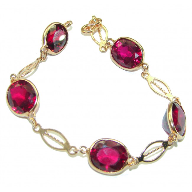 Tutti Frutti Mesmerizing Red Topaz 14K Rose Gold over .925 Sterling Silver handmade Bracelet