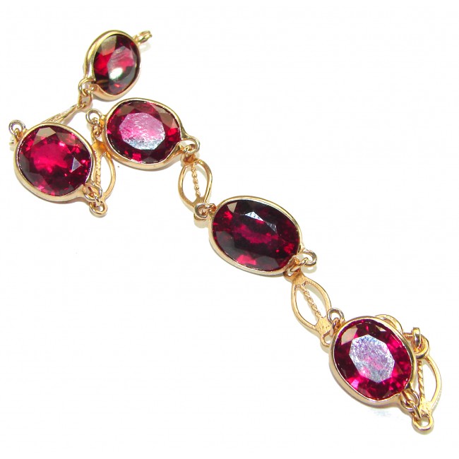 Tutti Frutti Mesmerizing Red Topaz 14K Rose Gold over .925 Sterling Silver handmade Bracelet