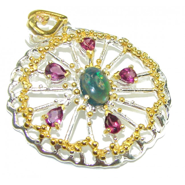 Circle of LIFE 4.6CTW Authentic Black Opal 14K Gold over .925 Sterling Silver handmade Pendant