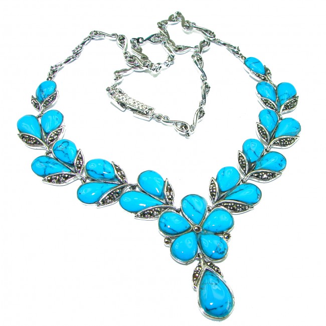 Genuine inlay Turquoise Marcasite .925 Sterling Silver handmade handcrafted Necklace